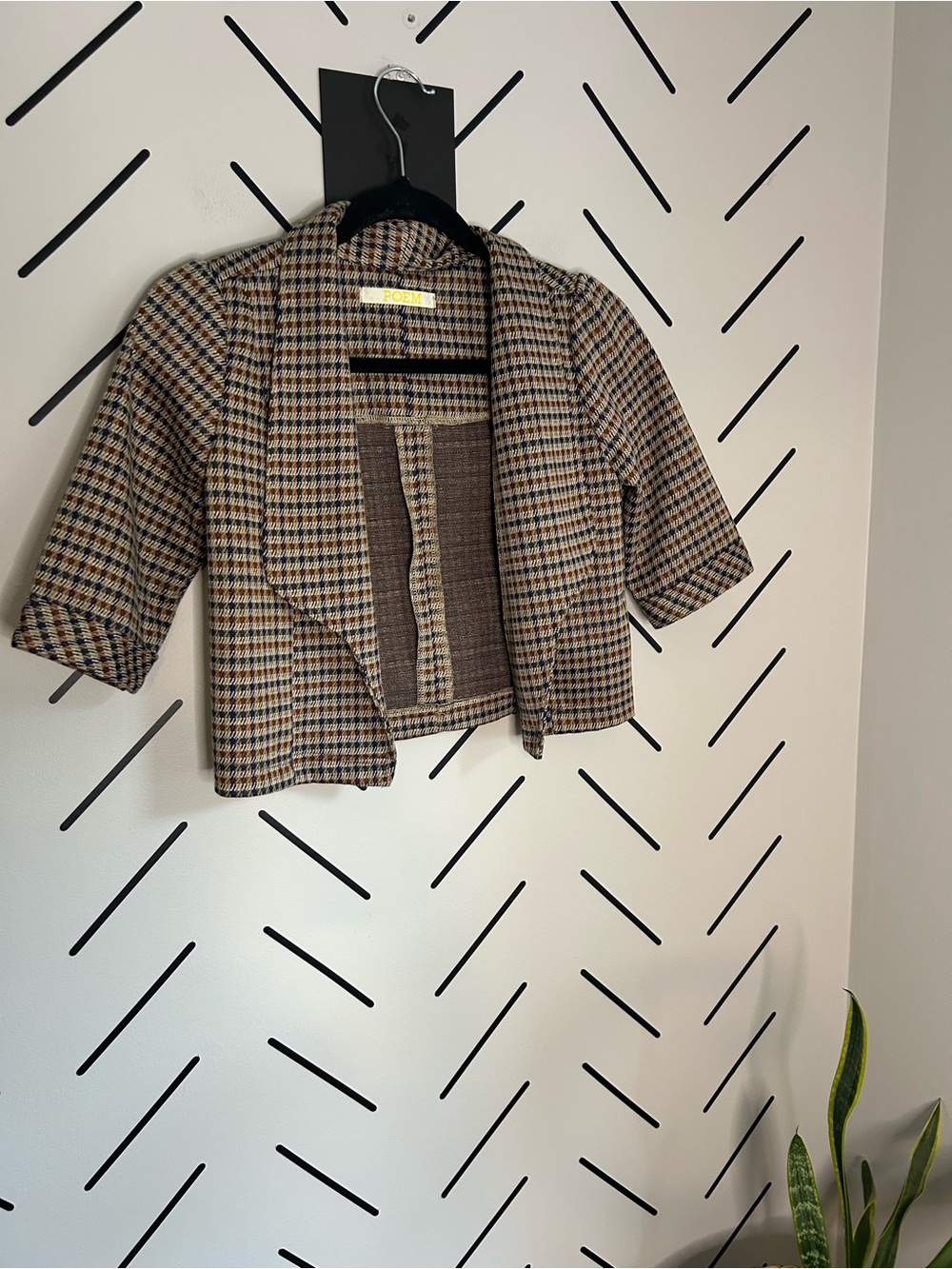 Poem Cropped plaid open front blazer fall
